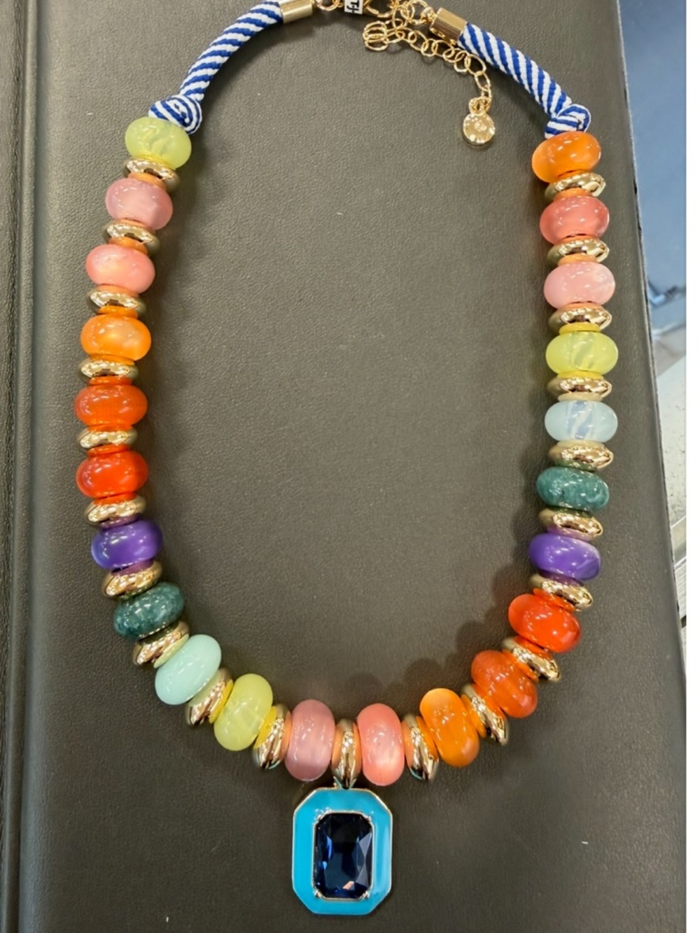 Multicolor Beaded Necklace with Blue Pendant - Women Jewelry! NWT!
